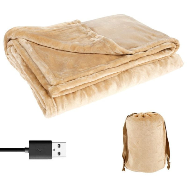 "Soft flannel cordless electric heated blanket in pink, USB powered for warmth on demand, perfect for chilly nights."
