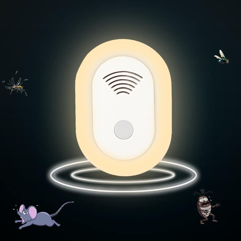 Ultrasonic Pest Repeller for Indoor Use, chemical-free, discreet white design, targets mosquitoes and rodents.