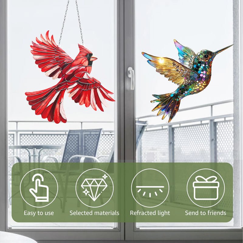 Unique Multicolor Hummingbird Glass Suncatcher - Lexians