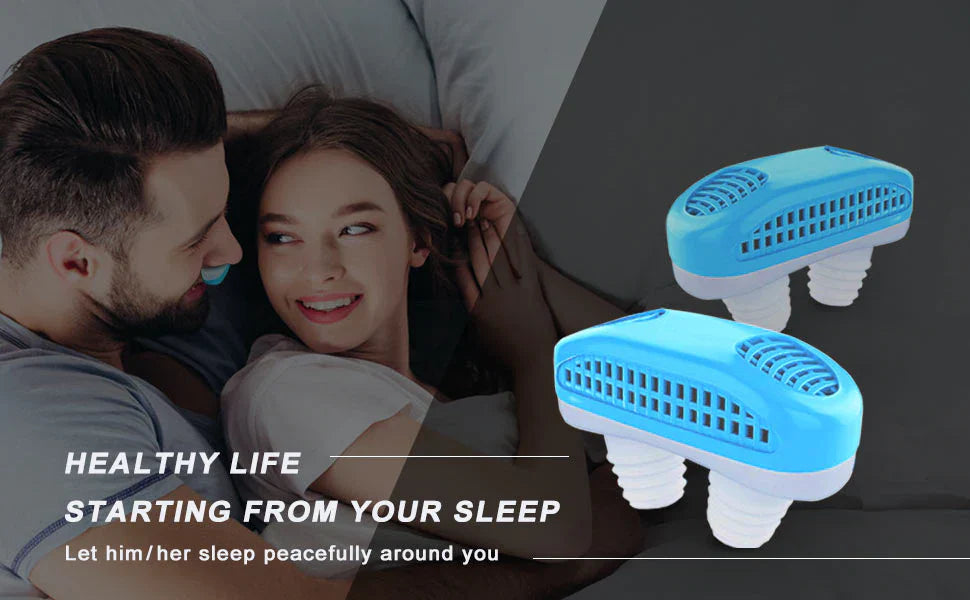 "Unisex compact anti-snoring micro-CPAP accessory, white and blue, featuring a sleek, portable design for comfortable sleep a
