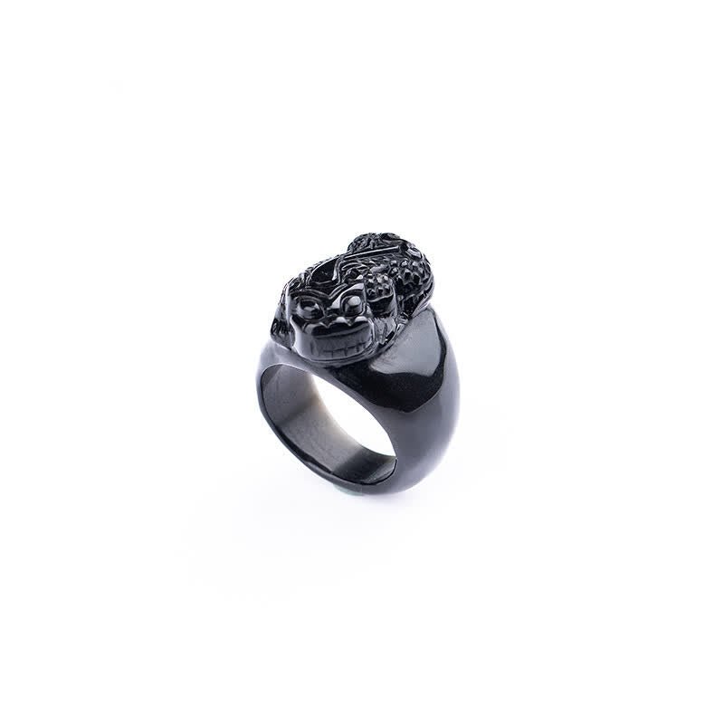 Unisex FengShui PiXiu Black Obsidian Strength Ring - Lexians