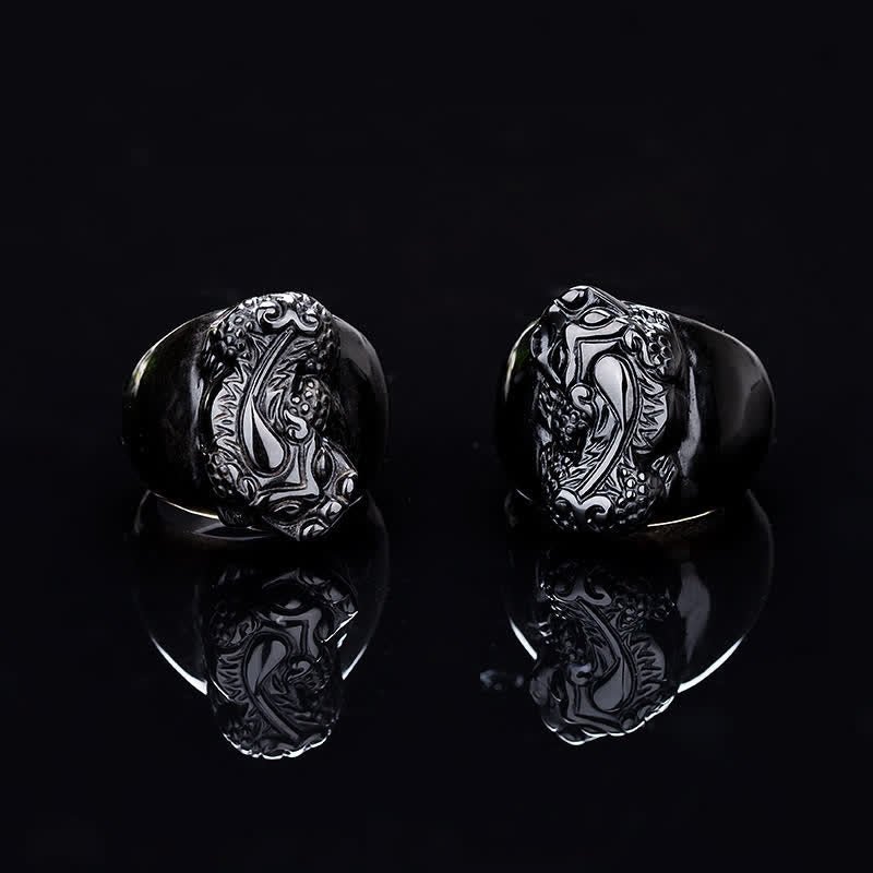 Unisex FengShui PiXiu Black Obsidian Strength Ring - Lexians
