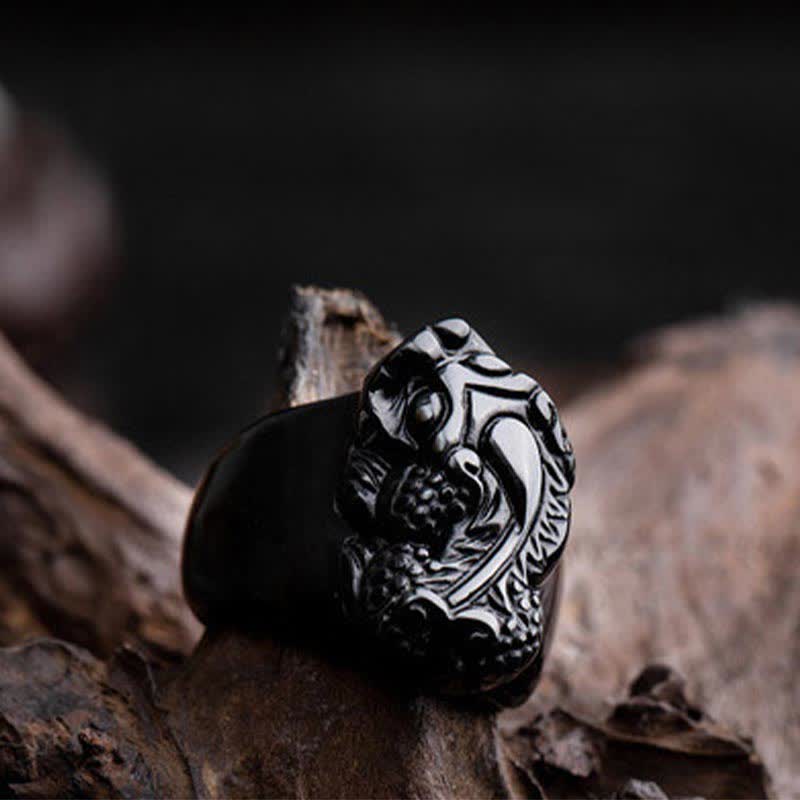 Unisex FengShui PiXiu Black Obsidian Strength Ring - Lexians