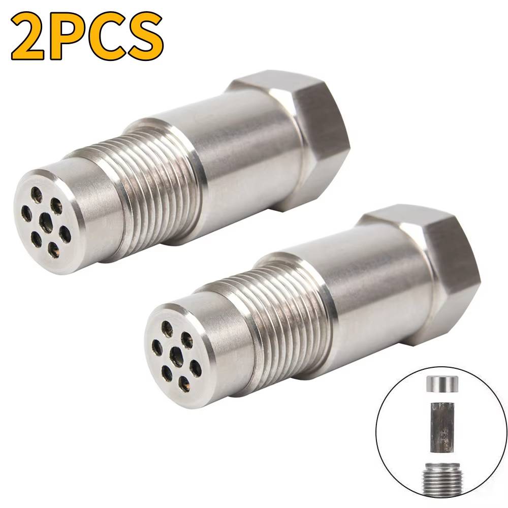 Universal car check engine light eliminator adapter with mini CAT, stainless steel, dual-thread fit, easy four-step install.