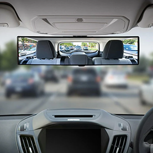Universal wider view rearview mirror with 11.8" convex design, reducing blind spots; glass and ABS plastic; easy clip-on inst