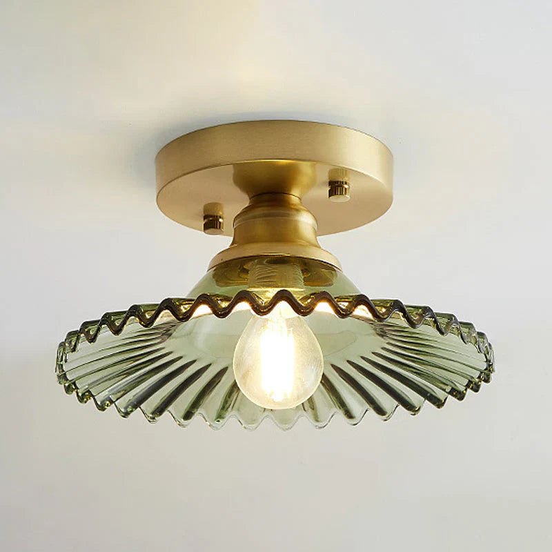 Vintage - Inspired Ribbed Glass Ceiling Lamp - Semi - Flush Mount - Lexians