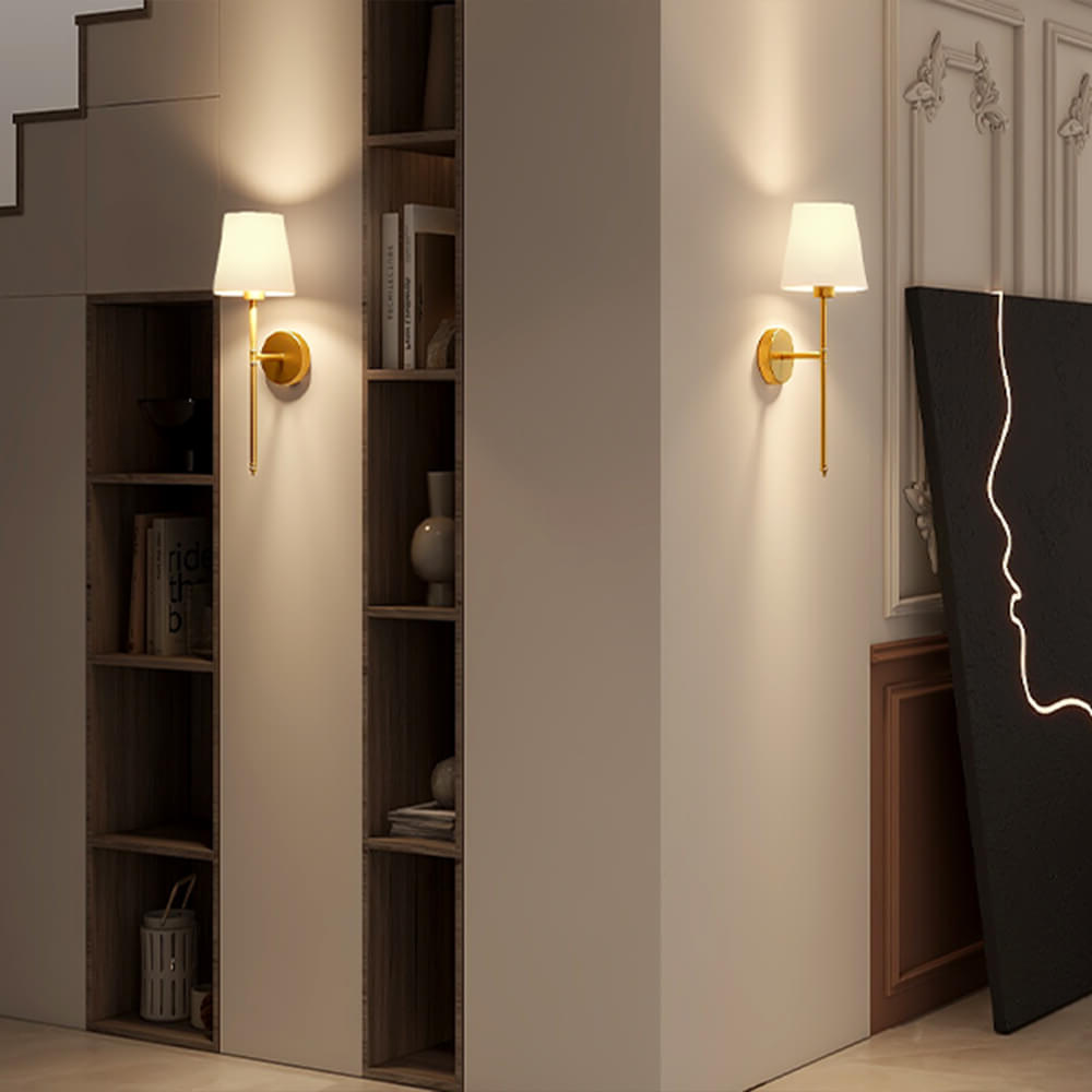 Wireless fabric wall lamp set with warm adjustable lighting, featuring a chic, modern design in various stylish finishes.