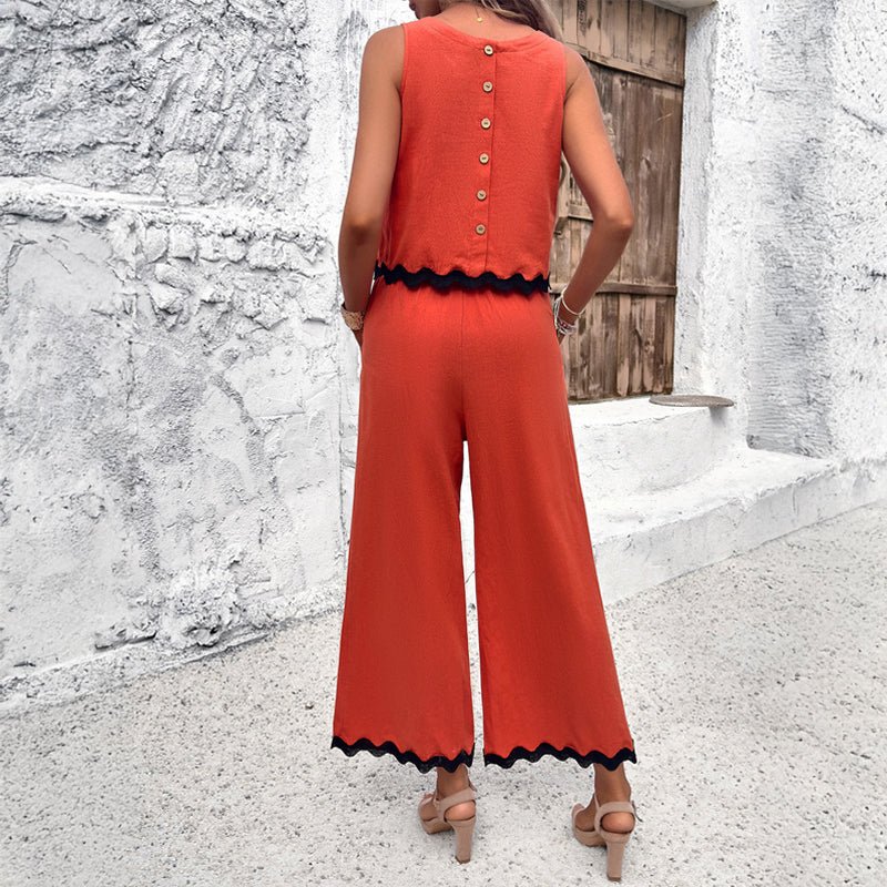 Women's Co - ord Set Sleeveless Crop Top Wide - Leg Pants - Lexians