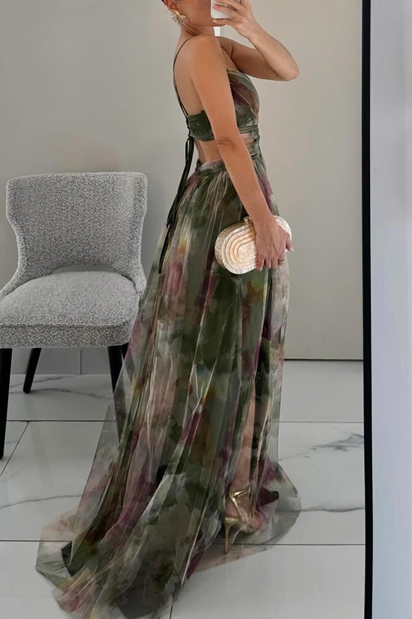 Women's Floral Chiffon Maxi Dress with Romantic Print - Lexians