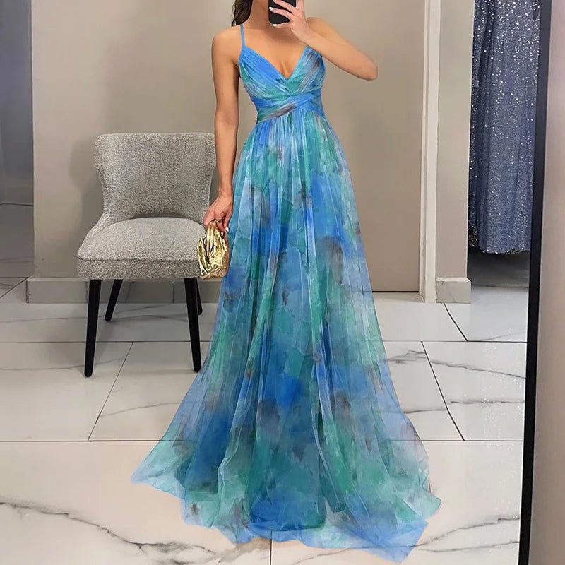Women's Floral Chiffon Maxi Dress with Romantic Print - Lexians