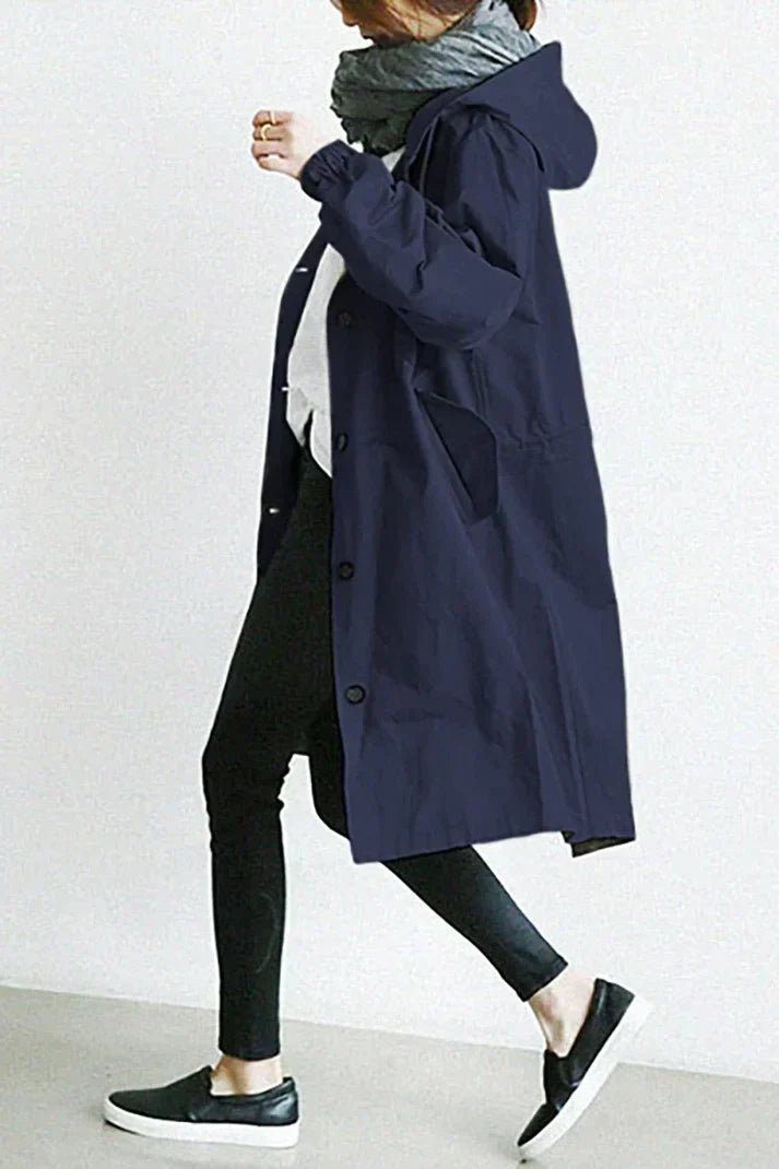Women's Hooded Trench Coat with Stylish Detailing - Lexians
