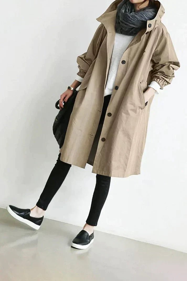Women's Hooded Trench Coat with Stylish Detailing - Lexians