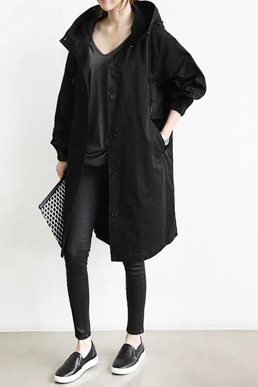 Women's Hooded Trench Coat with Stylish Detailing - Lexians