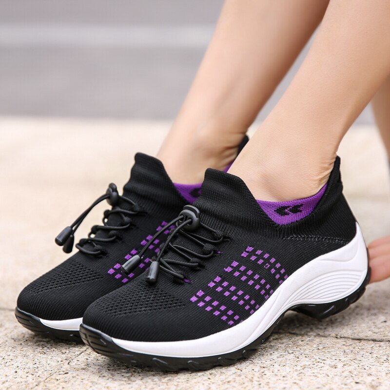 Women's Non - Slip Healthcare Ortho Cushion Shoes - Black Purple - Lexians