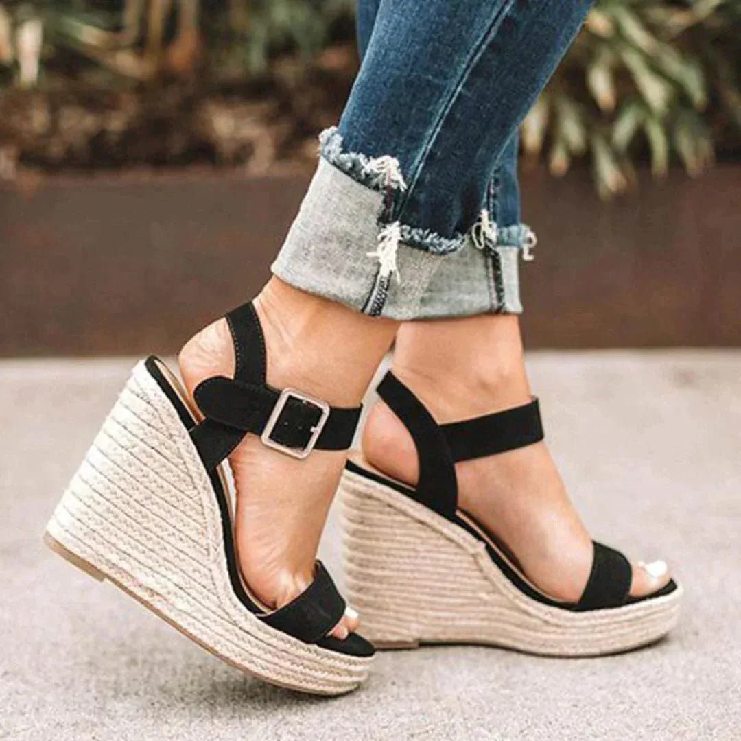 Women's Open - Toe Wedge Espadrilles with Ankle Strap - Lexians