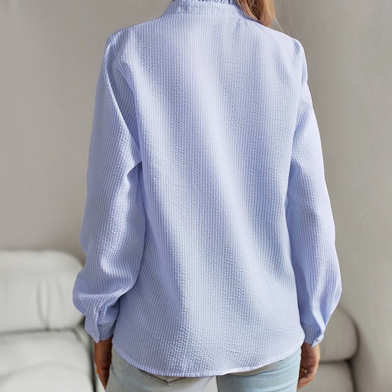 Women's Ruffle Trim Long Sleeve Shirt in Cotton - Poly Blend - Lexians