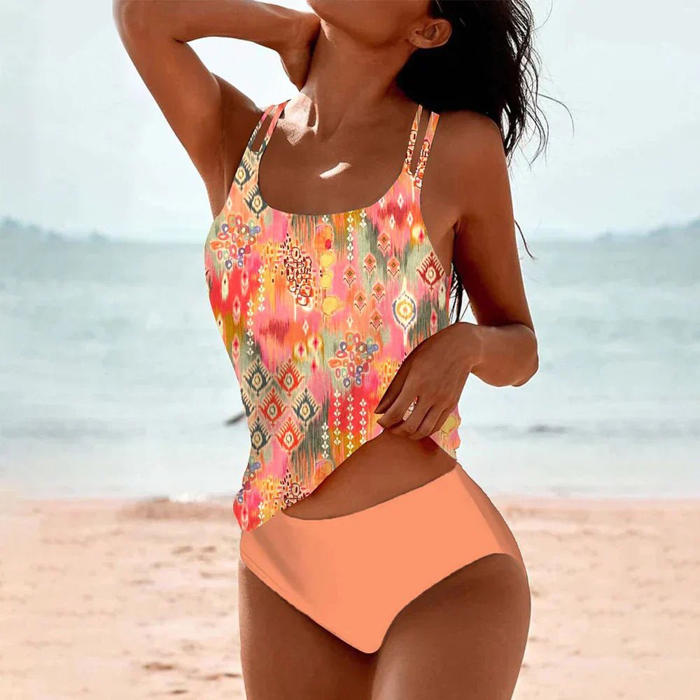 Women's Scoop Neck Tankini Set with High - Waisted Bottoms - Lexians