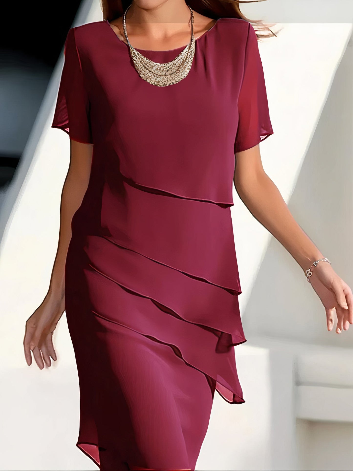 Women's Tiered Chiffon Evening Dress - Lexians