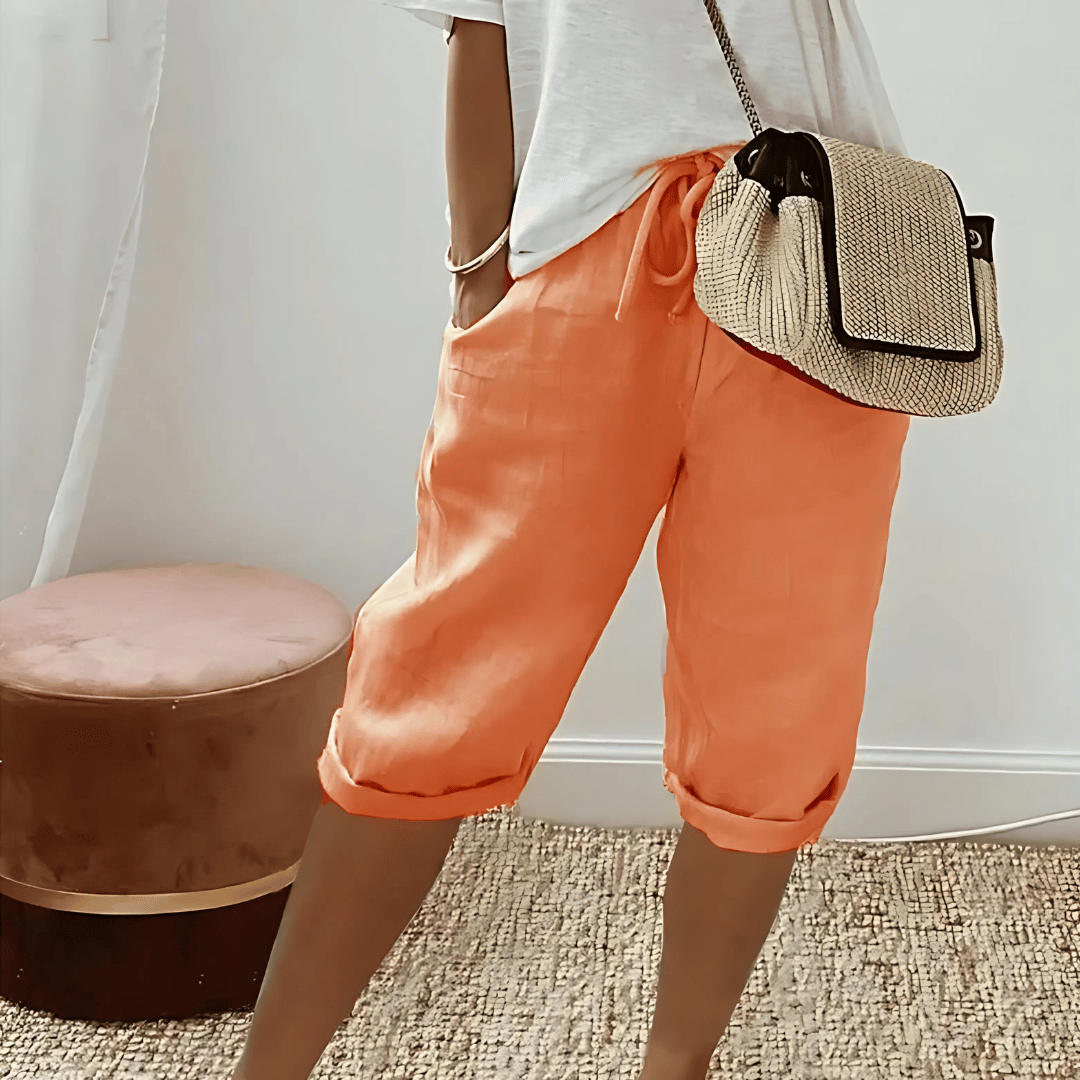 Women's comfortable harem knee-length shorts, perfect for casual summer wear and everyday comfort.