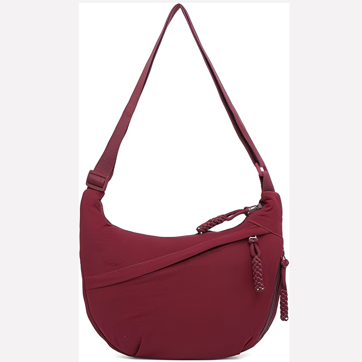 Organized interior view of women's nylon crescent crossbody bag, perfect for daily essentials.