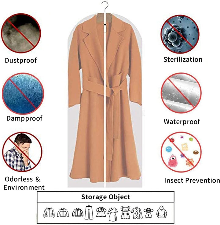 Versatile 12-pack clear garment bags for travel, closet, and long-term clothing storage.