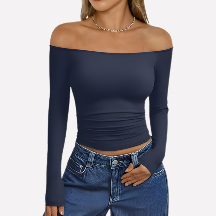 Comfortable and stylish women's off-shoulder long sleeve top, a fashion essential for everyday wear.