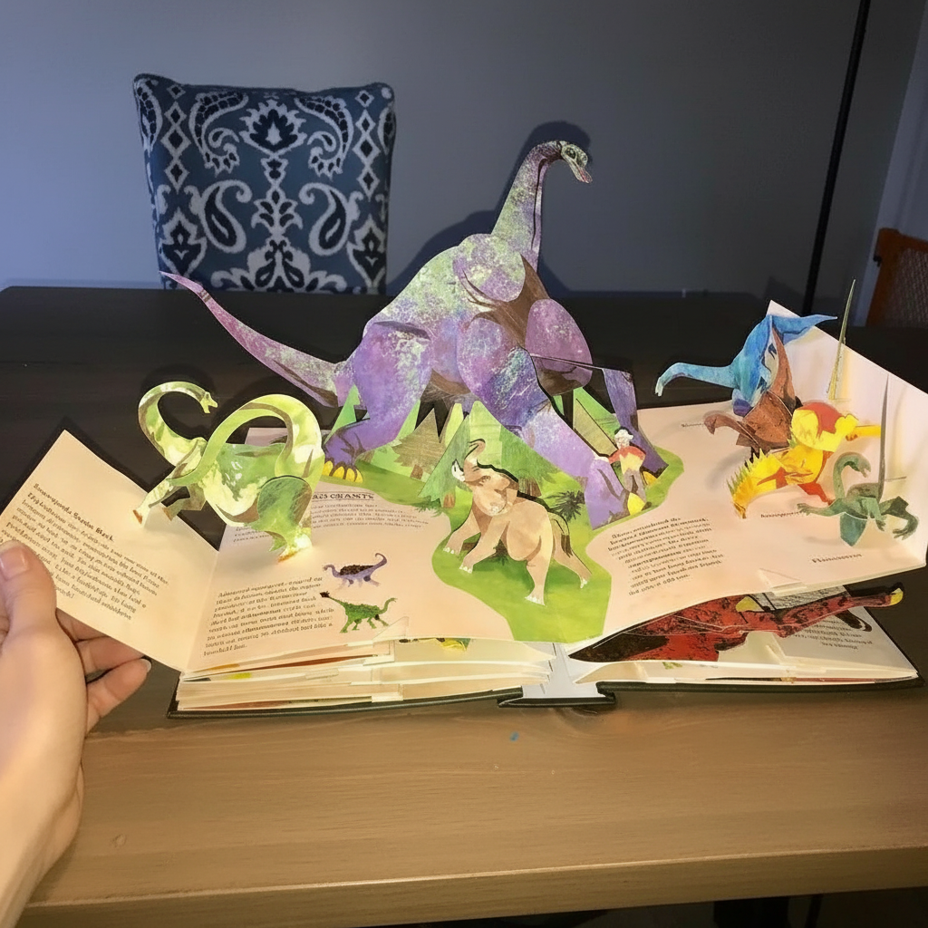 Kids' pop-up dinosaur adventure story book. Interactive 3D learning gift & educational toy for young explorers.