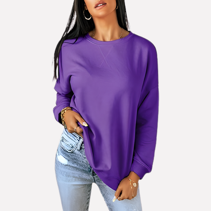 Soft & comfortable women's relaxed fit crew neck sweatshirt, perfect for everyday style.