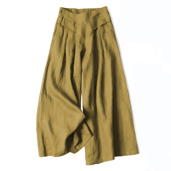 Flowy high-waist wide-leg trousers for women, perfect for a breezy summer day.