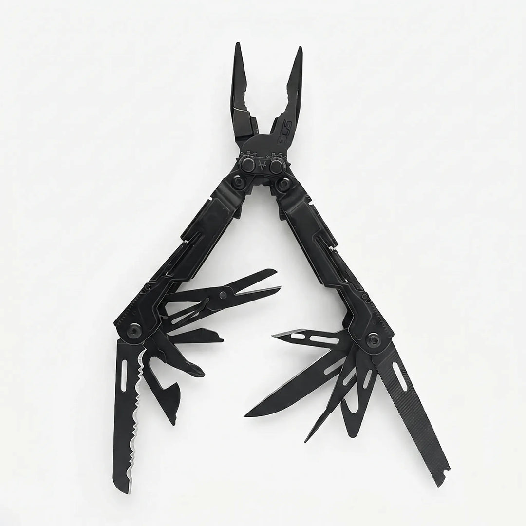 Compact men's 18-function folding multi-tool pliers, essential survival gear for outdoor adventures.