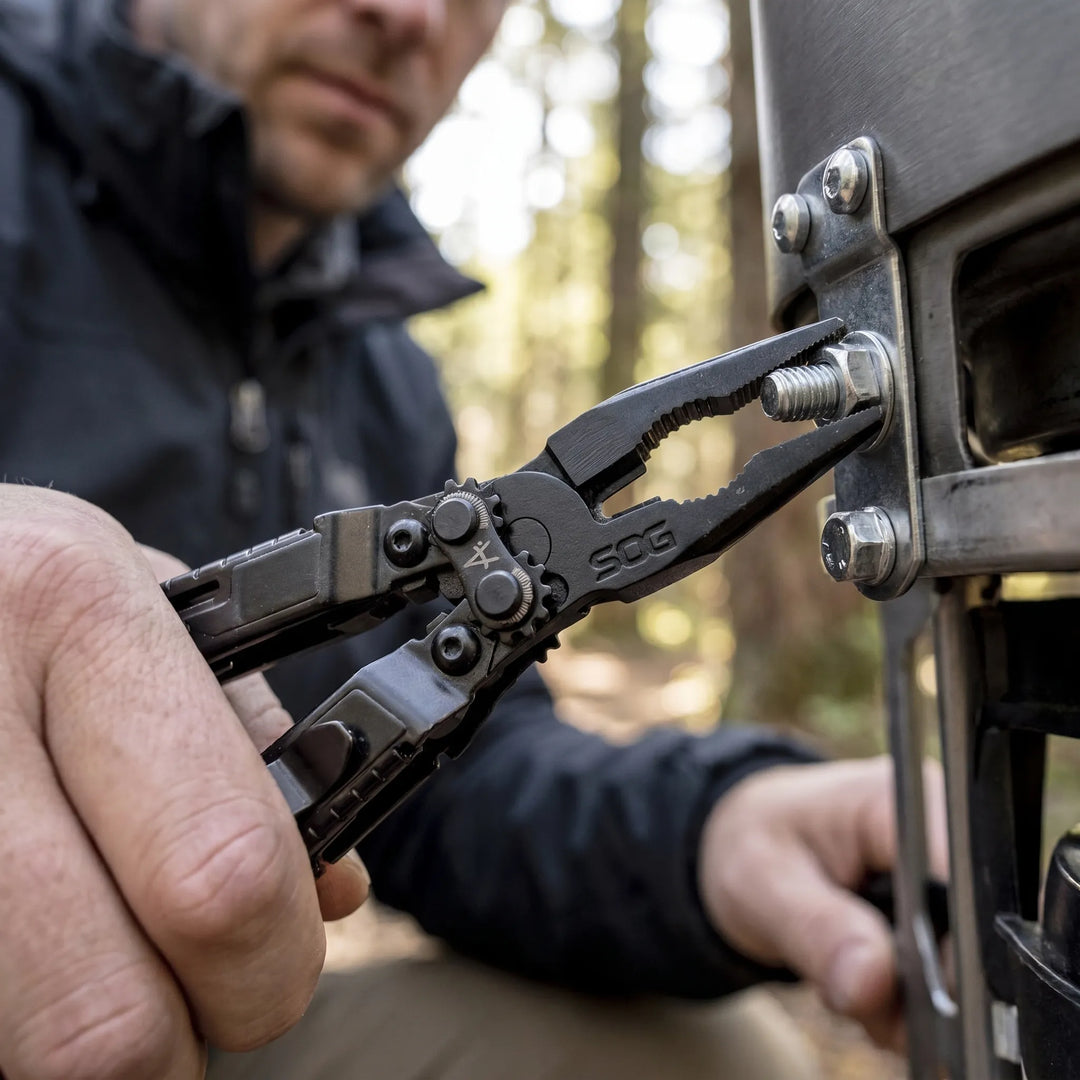 Portable men's 18-function multi-tool pliers, perfect survival gear for hiking and general utility tasks.