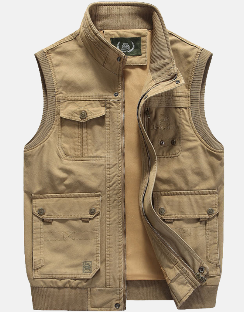 Men's multi-pocket outdoor utility vest for fishing, hiking & photography. Durable all-season gear, big sizes.