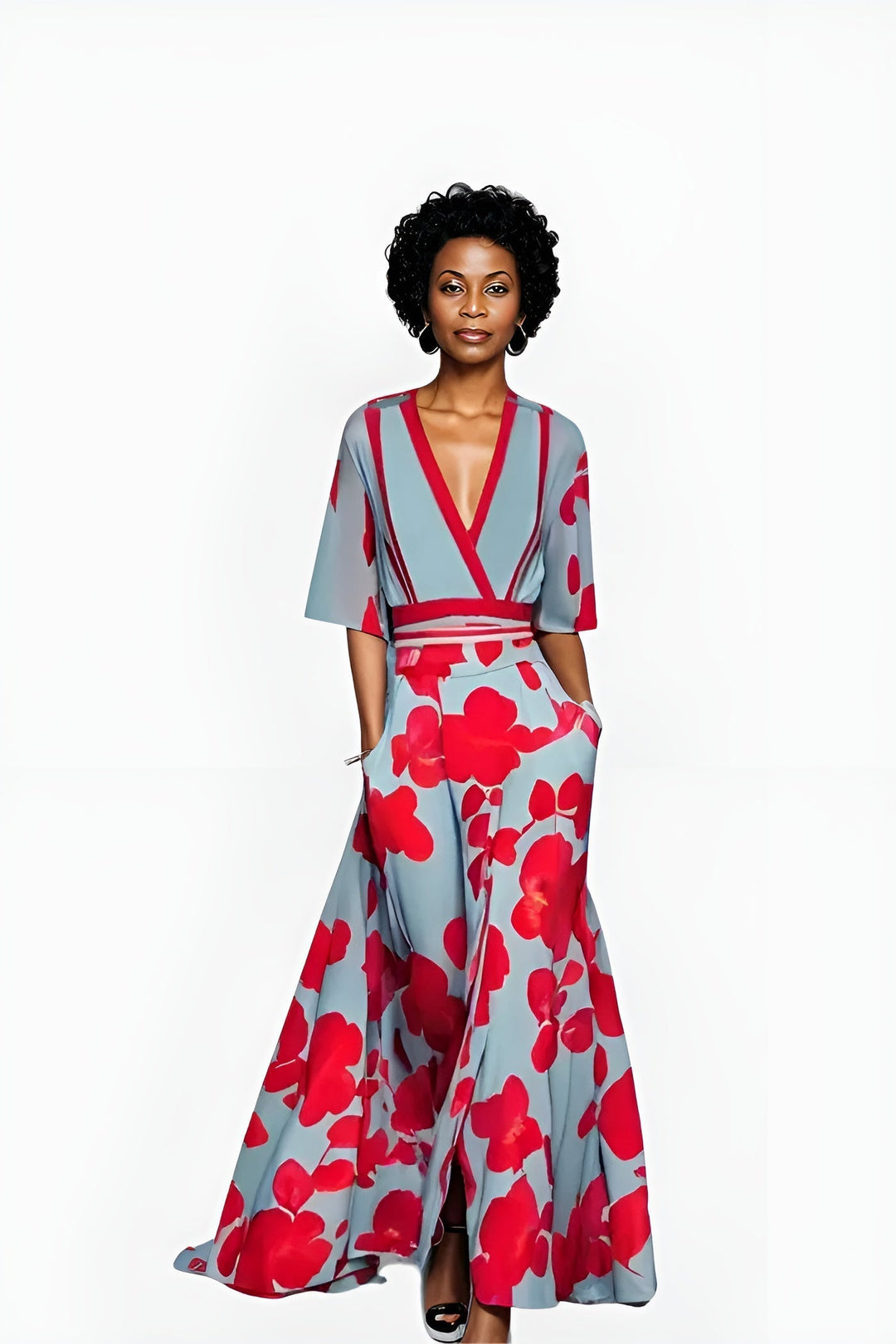 Casual yet elegant women's floral wrap dress, perfect for summer, spring, vacation, or special events.
