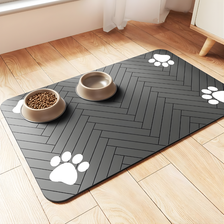 Absorbent pet feeding mat for dog & cat food & water bowls. Floor protector, easy clean rubber mat.