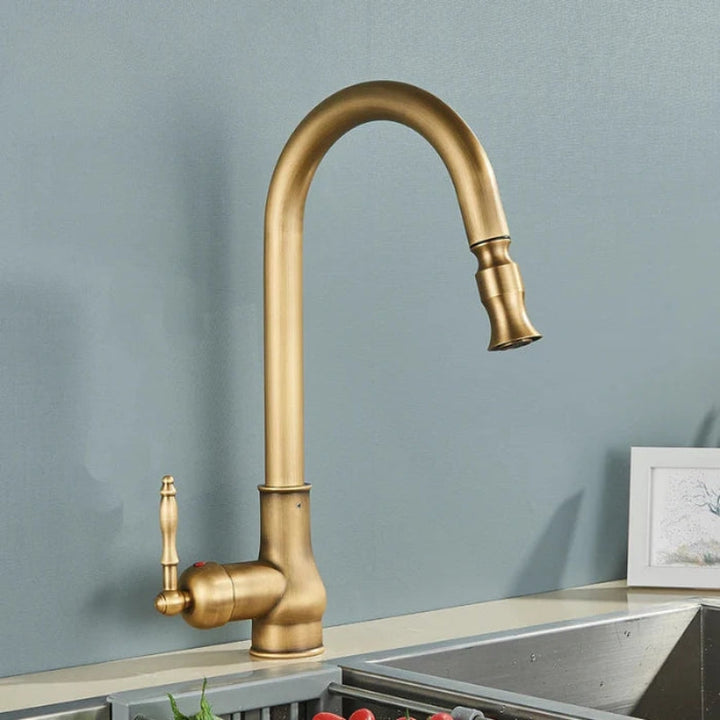 Flexible spout brass kitchen tap with gold finish, perfect for kitchen sink upgrades.