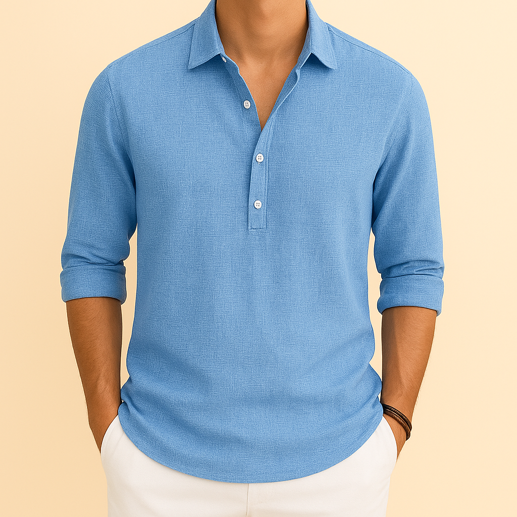 Stylish men's loose fit long sleeve pullover shirt, a versatile casual top for spring and autumn.
