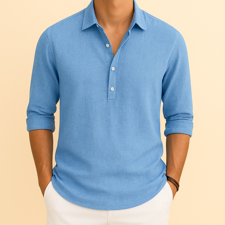 Stylish men's loose fit long sleeve pullover shirt, a versatile casual top for spring and autumn.