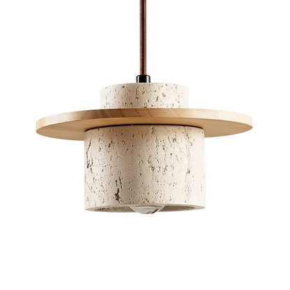 Natural Travertine Stone & Wood Ceiling Light for Interiors
