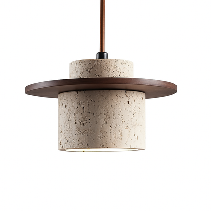 Natural Travertine Stone & Wood Ceiling Light for Interiors