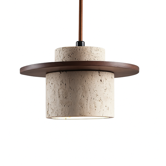Natural Travertine Stone & Wood Ceiling Light for Interiors