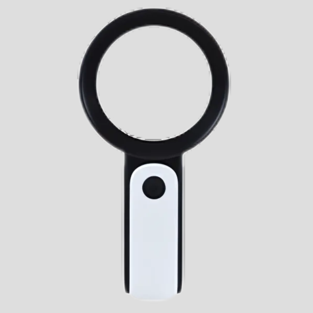 Clear 20x optical magnifying glass featuring a comfortable ergonomic handle for detailed viewing and reading aid.