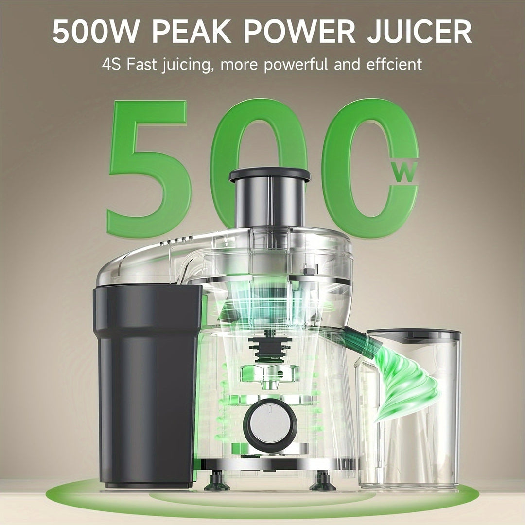 Freshly squeezed fruit juice made with a 500W electric juicer. Perfect for healthy home kitchen drinks.