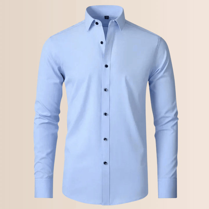 Versatile men's stretch business shirt, professional, button-down, great for office or formal occasions.
