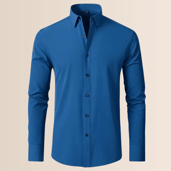 Smart men's professional business shirt, stretch, button-down, regular fit for a sharp office appearance.