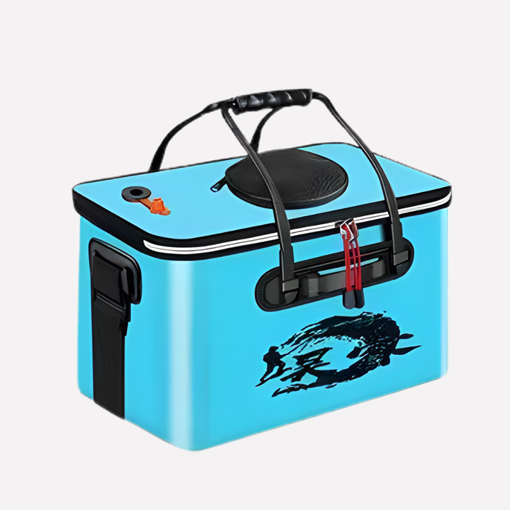 Portable EVA fishing bucket with live fish storage, foldable design perfect for outdoor freshwater fishing.