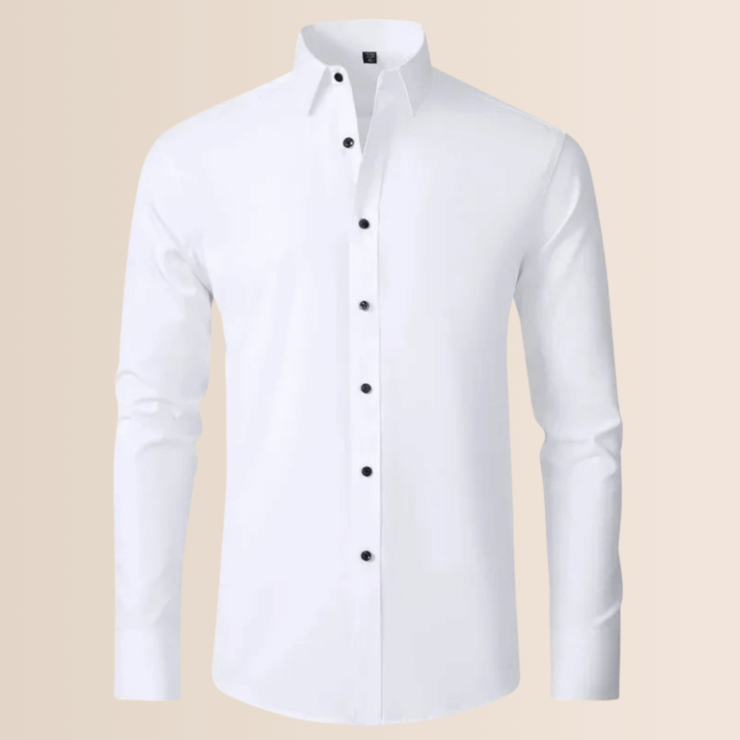 Elegant men's professional stretch business shirt, regular fit, button-down, essential office & formal wear.