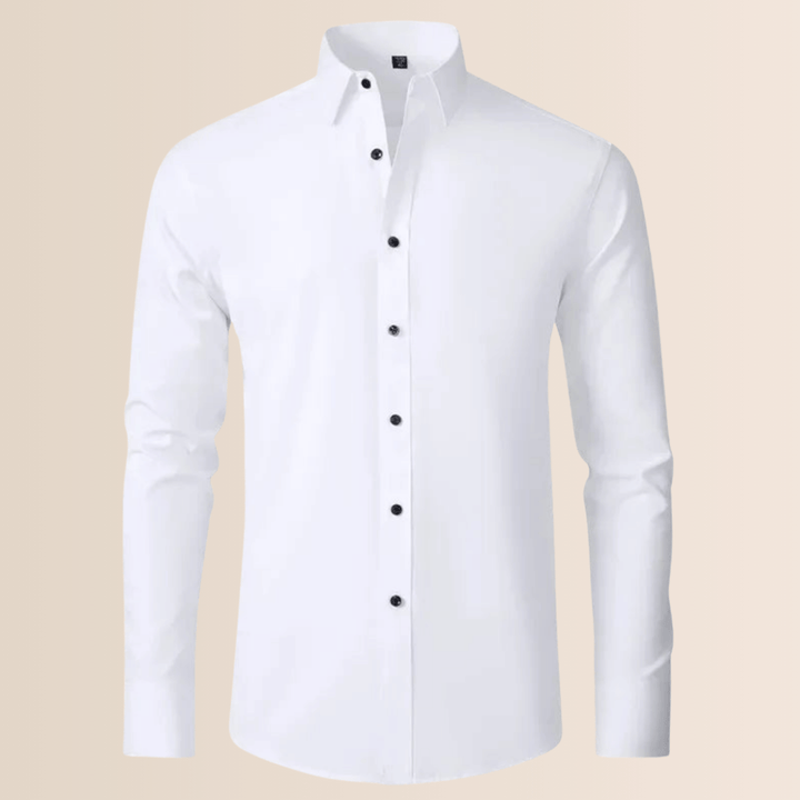 Elegant men's professional stretch business shirt, regular fit, button-down, essential office & formal wear.