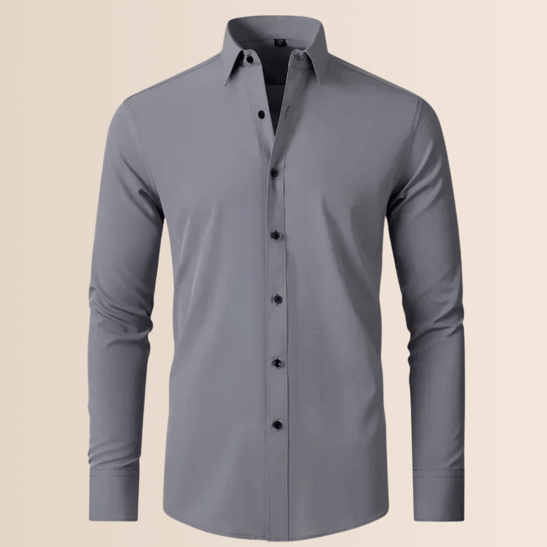 Premium men's stretch business shirt, comfortable regular fit, non-iron professional dress shirt for work.