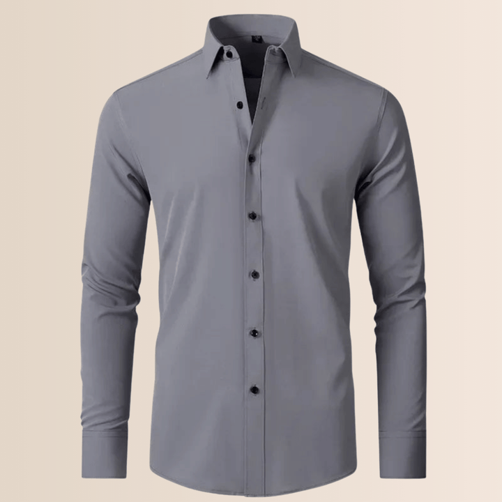 Premium men's stretch business shirt, comfortable regular fit, non-iron professional dress shirt for work.