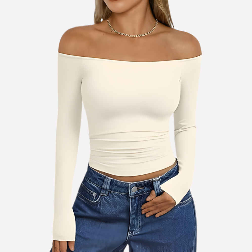 Versatile women's off-shoulder long sleeve top; stylish and comfortable for everyday or special occasions.